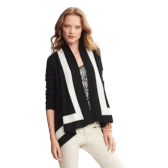 Banana Republic Sweaters - Banana Republic Italian Yarn Black Cream Drape Open Front Cardigan Size Small